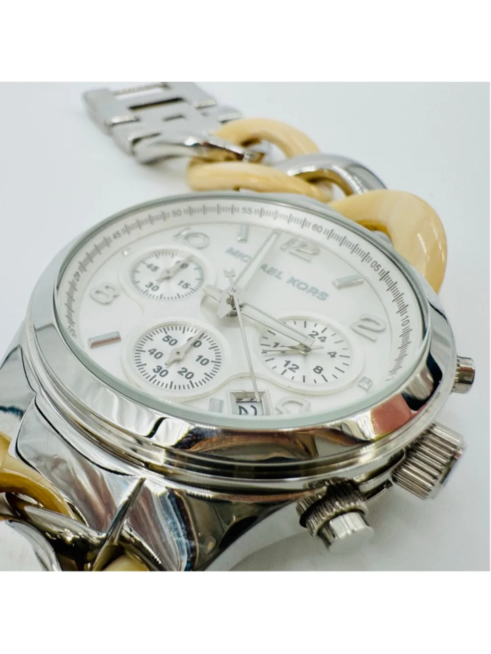 Michael Kors Runway Twist Chronograph Watch Silver Beige